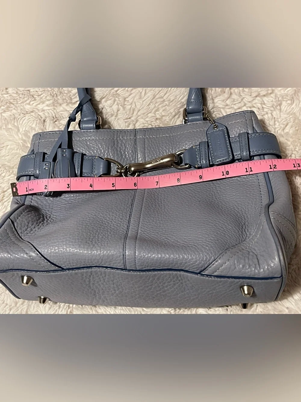 Vtg Y2K Coach Hamptons Light Blue Leather Satchel Toggle Clasp Tote Bag F10688